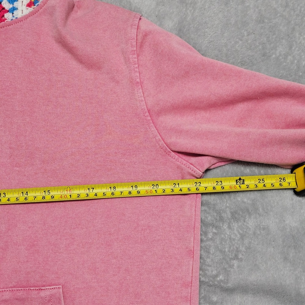 Boho Pink JK Acid Wash Oversized Hoodie Colorful Crochet Granny Square Hood NWT - Picture 7 of 10
